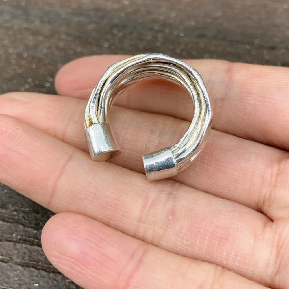 Vintage Sterling Silver 925 Multi Band 7 Bands Brutalist Modern Ring size 6 - Picture 7 of 11